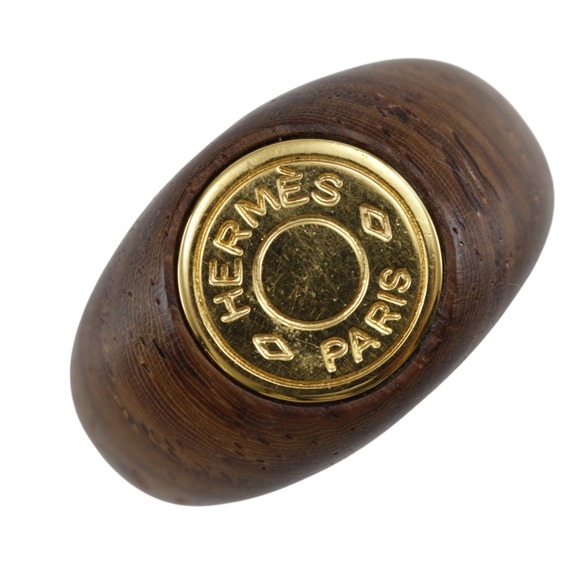 HERMES Jewelry - Hermes HERMES Sellier Ring, Size 13, Wood x Gold Plated, Brown, Approx. 5.4g,...